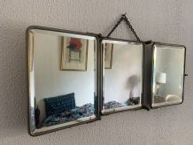 Miroir vintage 1910 triptyque cristal nickel femme enfant - 