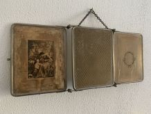 Miroir vintage 1910 triptyque cristal nickel femme enfant - 