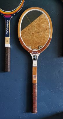 Miroir mural ovale bois raquette tennis vintage "Wilson"