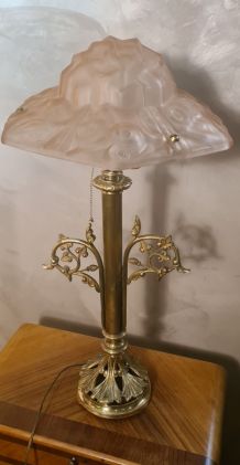 Très grande et rare lampe art nouveau bronze et laiton et ab