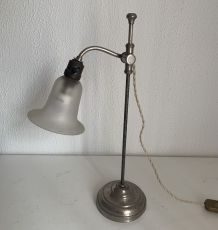 Lampe vintage 1930 Art Déco laiton nickelé verre - 45 cm