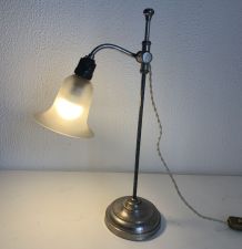 Lampe vintage 1930 Art Déco laiton nickelé verre - 45 cm