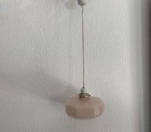 Suspension vintage 1930 verre rose nuagée lustre - 60 cm