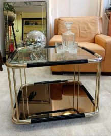 Table basse Hollywood Regency laiton et verre 1970 