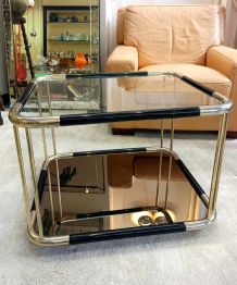 Table basse Hollywood Regency laiton et verre 1970 