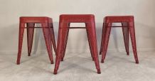 3 superbes tabourets rouge ‘’H’’ perforés TOLIX tout neufs 