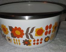 Vintage belle casserole fleurie orange et marron années 70