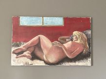 Huile sur toile. 1970. Femme allongée.  60x40.