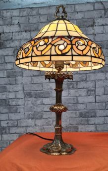 grande lampe bronze 1920 avec abat jour tiffany,  51x33 avec