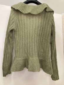 Cardigan cache-cœur à volants olive mohair