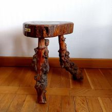 Tabouret sellette brutaliste ceps de vigne 