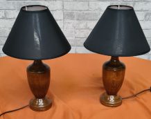 paire lampe de chevet design scandinave en bois tourné elec 