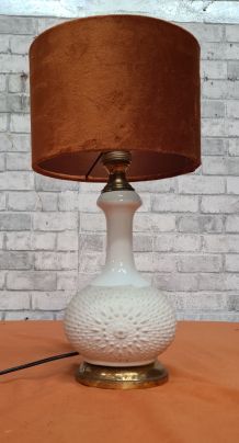 lampe ceramique 1960  a 70 avec abat jour velours ,  tres be