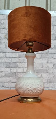 lampe ceramique 1960  a 70 avec abat jour velours ,  tres be