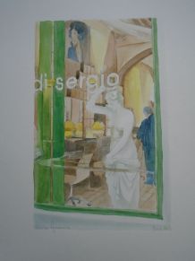 Aquarelle originale d'une vitrine à Lyon Di Sergio