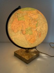 Globe vintage 1960 terrestre verre Perrina marbre - 29 cm