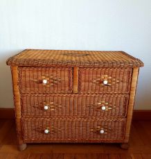 Commode en rotin vintage 1970 