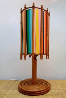 Lampe en rotin style Louis Sognot vintage 1960 