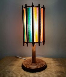 Lampe en rotin style Louis Sognot vintage 1960 