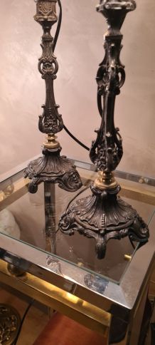 2 lampes de chevet art nouveau belle regule ;electricité et 