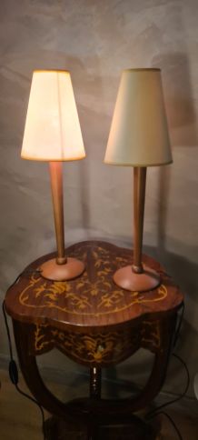 Paire lampe de chevet design scandinave en bois tourné elec 