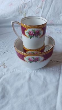 Grand sucrier et 2 petites tasse café"moca" en porcelaine