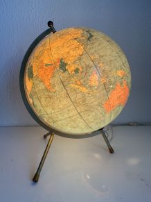 Globe vintage 1969 terrestre tripode verre Taride - 33 cm