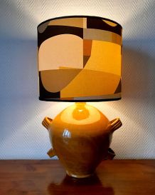 Grande lampe poterie vernissée et abat-jour sur mesure  