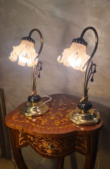 paire de lampes ceram et laiton style art nouveau  ,,tulipe 