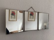 Miroir vintage 1950 triptyque barbier tomette - 27 x 65 cm 