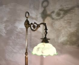 LAMPADAIRE art nouveau  ,bronze, opaline verte marbré ,h 170