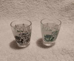 Duo verre à liqueur calèche bateaux vintage rétro France