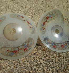 Lot de 2 abat jour suspensions en verre, vintage