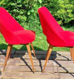 Duo chaises moumoute rouge années 60