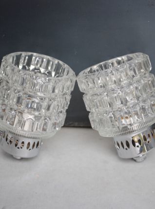 Paire d'appliques verre vintage année 70