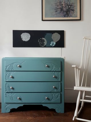 Commode vintage art déco bois bleu gris