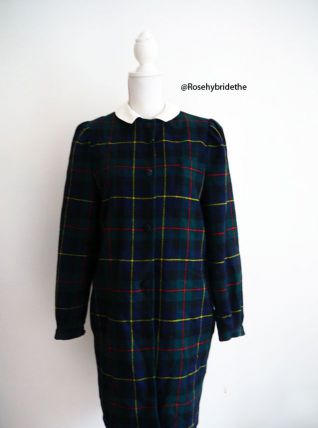 Manteau oversize tartan écossais col Claudine laine vierge vintage 50's 60's