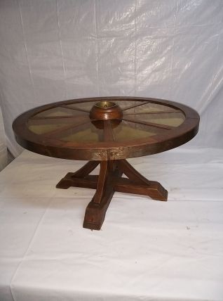 Table basse  rustique en chene et verre 