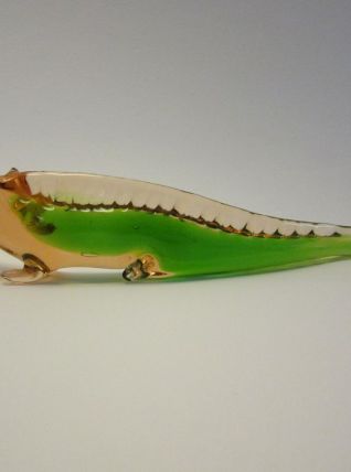 Crocodile alligator en verre de Murano orange et vert