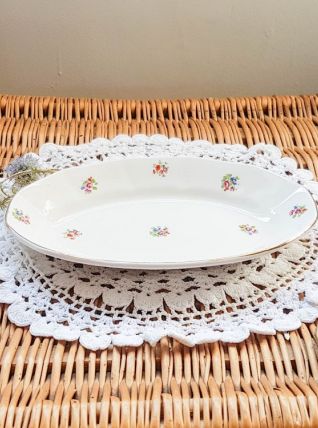 Petit plat de service ovale ancien modèle "FLORAL" faïenceri