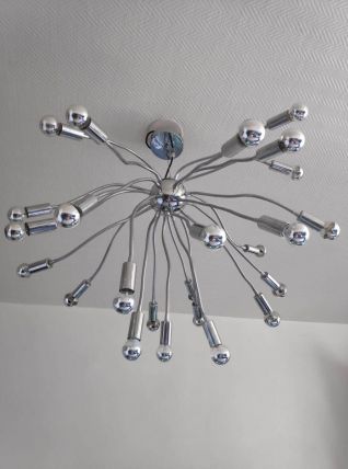 lustre spoutnik 24 feux en métal chromé tentacules flexibles