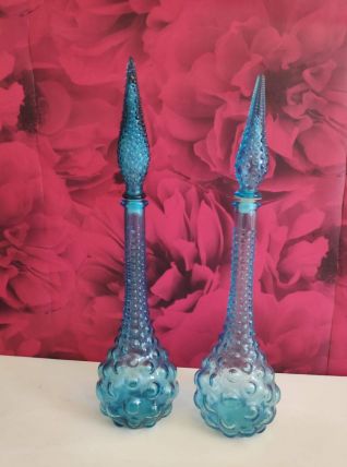 carafes empoli bleues avec bouchon flamme