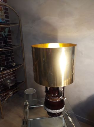  grande lampe amphore 1970s avec son abat jour en laiton mas