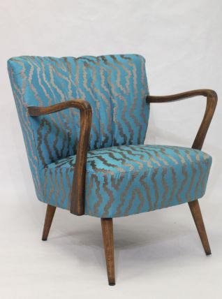 Fauteuil vintage année 50 restauré , tissu brodé