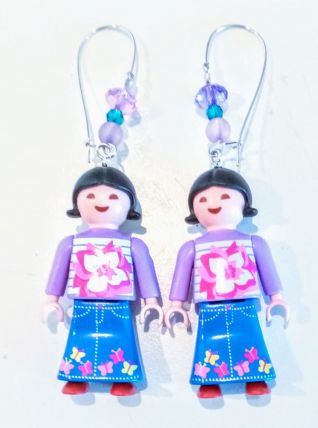 Boucles d'oreilles Playmobil/argenté/violet/rose/bleu