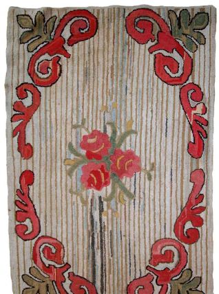 Tapis ancien Américain Hooked fait main, 1C674