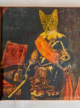 Tableau petit format peinture de chat en costume ancien. 