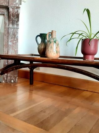 Grande table basse en rotin et verre fumé 1960 