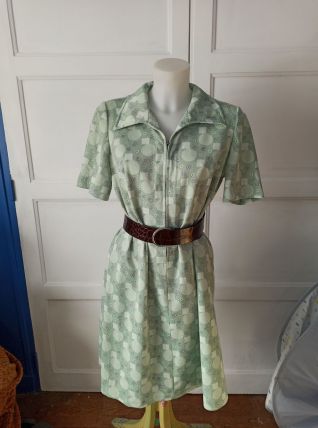 Robe chemise vert anis et gris zippée vrai vintage