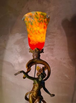 grande lampe art nouveau 1900  regule belle patine tulipe pa